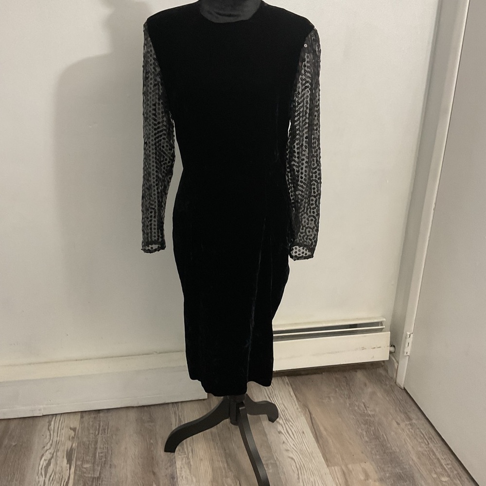 Black Sheath Dress with Embellished Bishop Sleeves